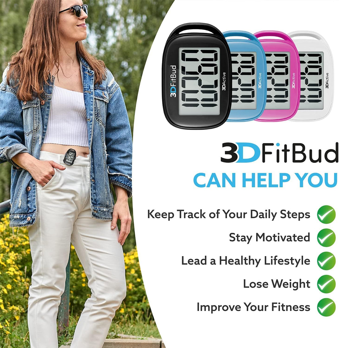 3DFitBud Einfacher Schrittzähler 3D von 3DActive mit Clip Lanyard Präziser Schrittzähler Grosses Dis