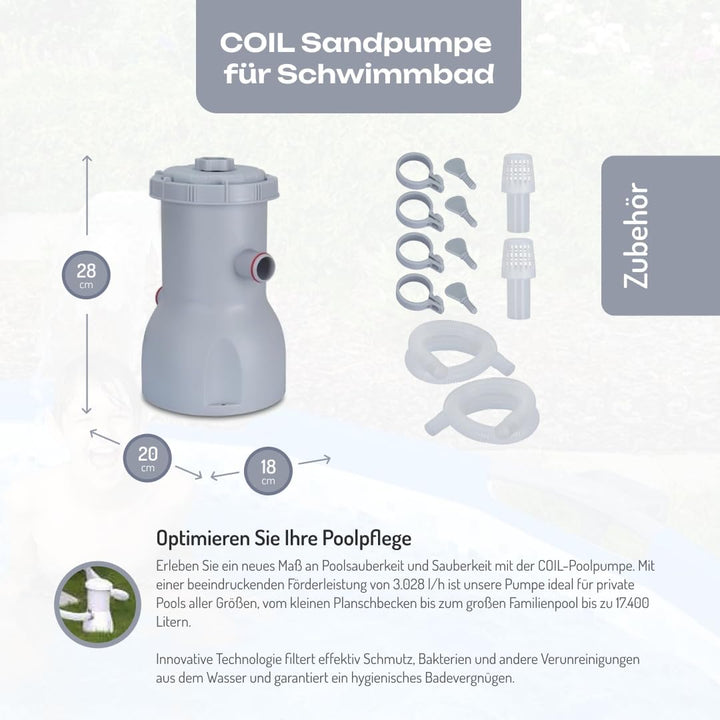 COIL Poolpumpe Filteranlage - 3028 l/h, für Schwimmbecken bis 17400 l, Kartuschenfilter & Filtration