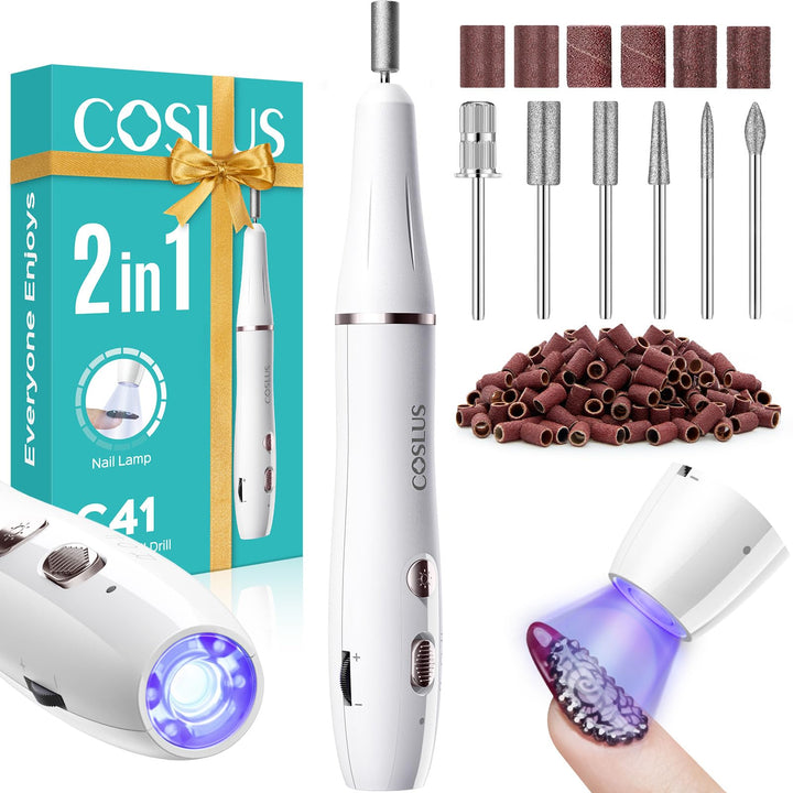 COSLUS Professionell Nagelfräser Kabellos Tragbar: Elektrische Nagelfeile Stufenlos mit Licht für Ge