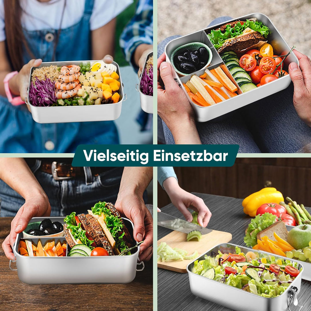 Joyfair Brotdose, Edelstahl Bento Box mit 3 Fächern, Vesperdose Lunch Box Auslaufsicher für Erwachse