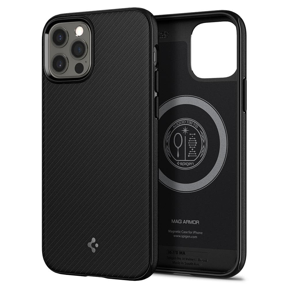 Spigen Mag Armor Hülle Kompatibel mit iPhone 12 Pro und Kompatibel mit iPhone 12 -Matte Black Matt B