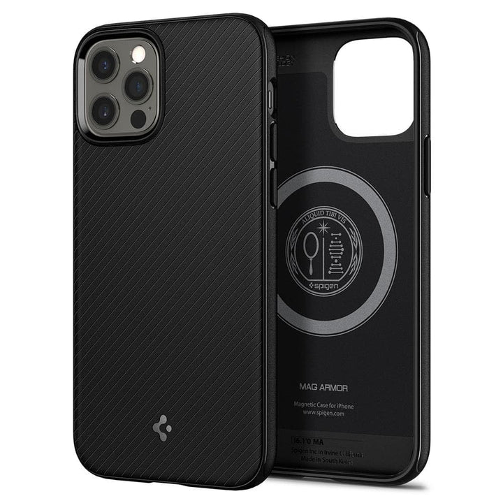 Spigen Mag Armor Hülle Kompatibel mit iPhone 12 Pro und Kompatibel mit iPhone 12 -Matte Black Matt B