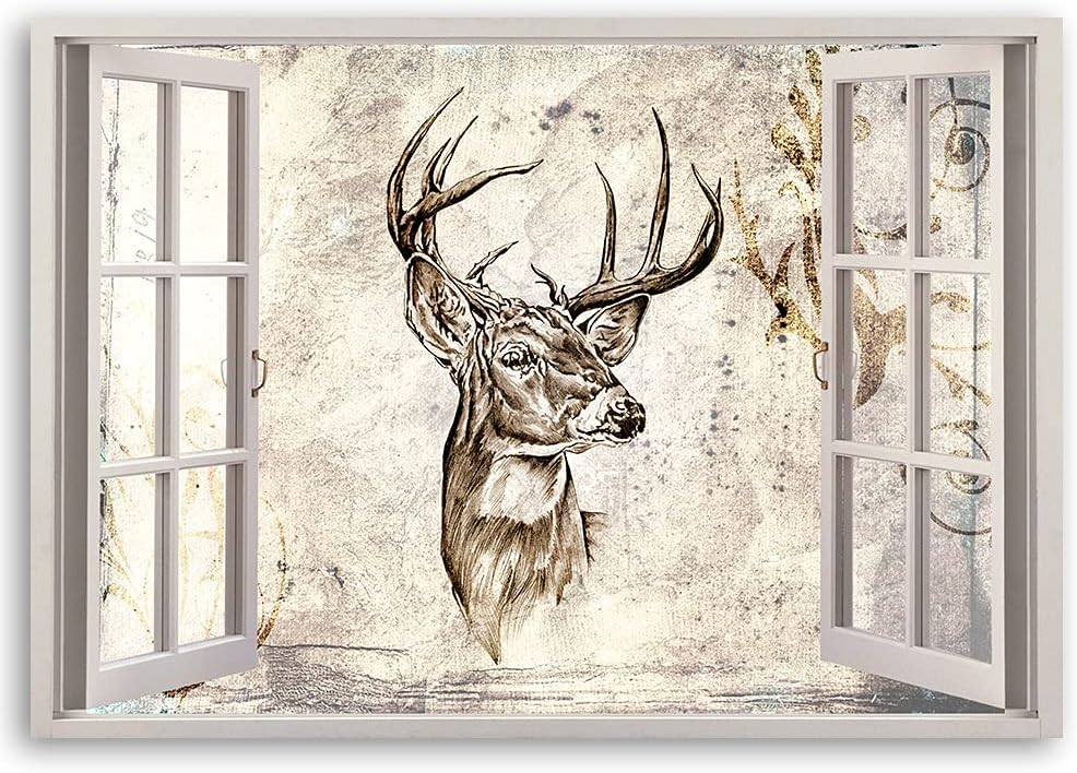 Feeby Viles - Leinwand Bilder - Fensterblick Natur- 120x80 cm- Deko Wohnzimmer - Wandbilder Schlafzi