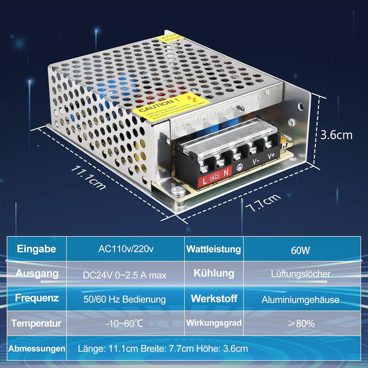 LightingWill Schaltnetzteil 24V 2,5A 60W Netzteil, LED Trafo Schaltwandler AC 230V auf DC 24 Volt, A
