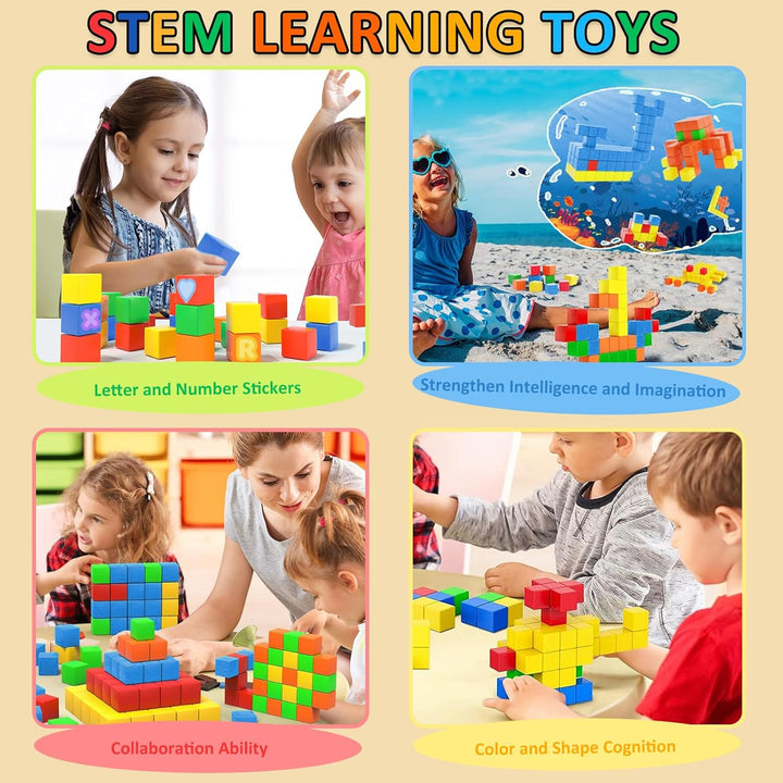ASOK 57 PCS Magnetische Blöcke Magnetische Gebäudeblöcke mit Aufkleber für Kinder ab 3 Jahren Magnet
