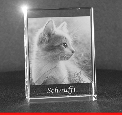 VIP-LASER 2D GRAVUR Glas Kristall Flachglas selbststehend Hochformat mit dem Foto Deiner Katze. Dein