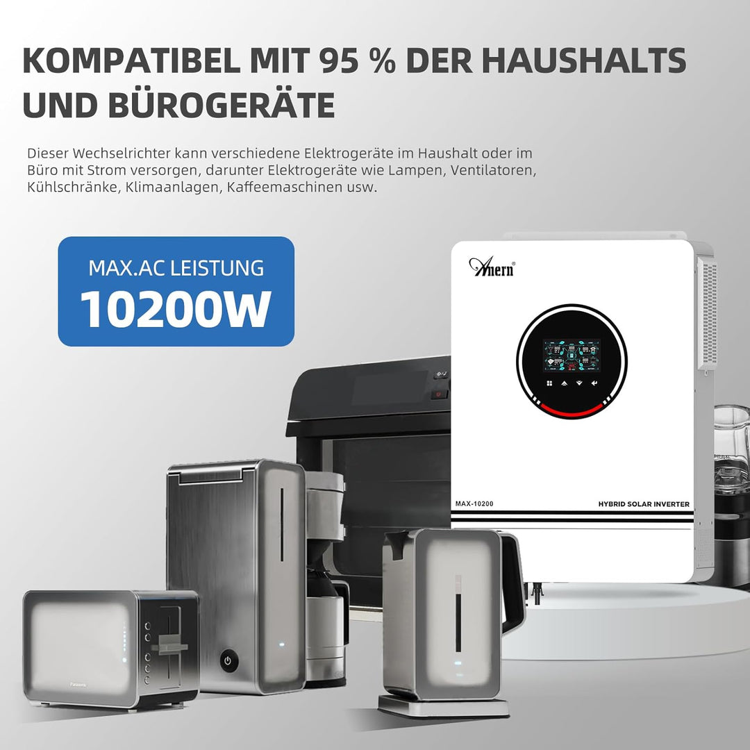 Anern 10200W Hybrid Wechselrichter Solar DC 48Vdc zu AC 220V/230V Reiner Sinus-Wechselrichter PV 90-