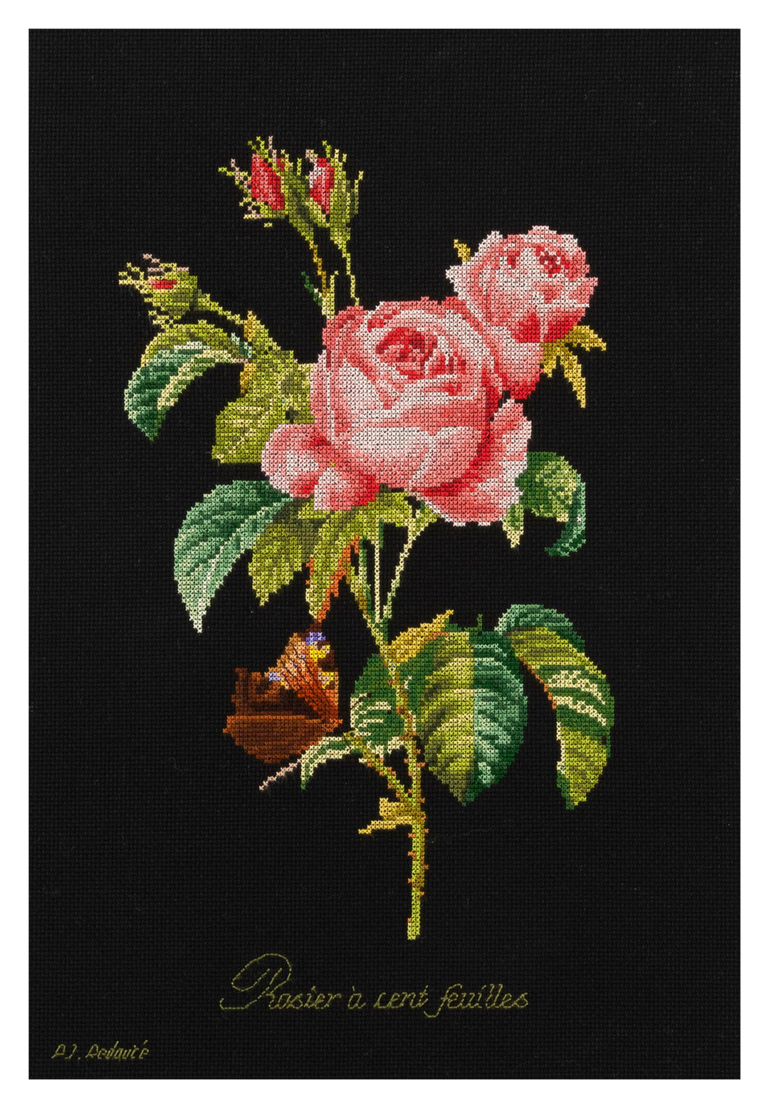 Thea Gouverneur - Kreuzstich-Set - Rosenroter Weg - Aida Schwarz - 18 Count - Für Erwachsene - 2030.