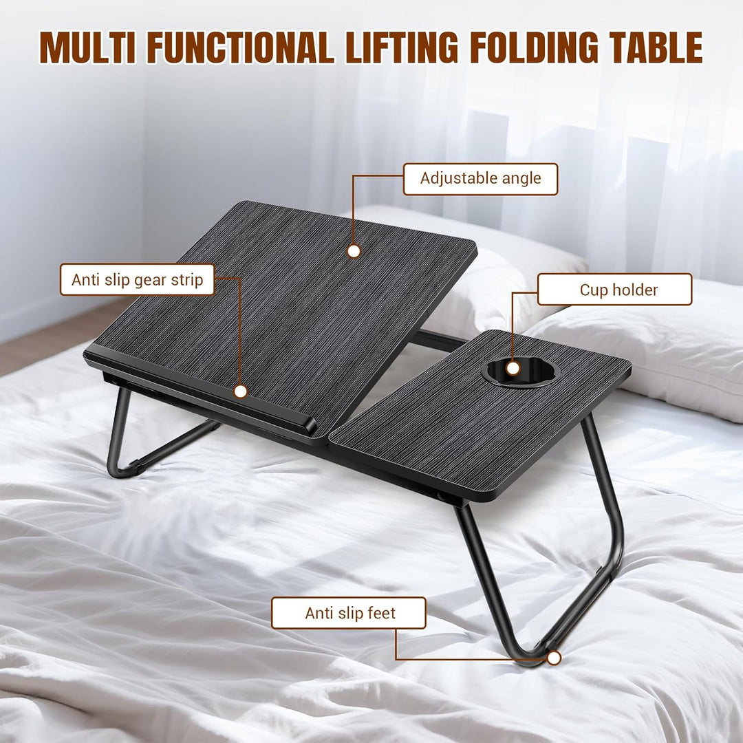 Laptop Bed Table with Foldable Legs &amp; Cup Slot,5-Level Height and Angle Adjustable Holder Notebook S