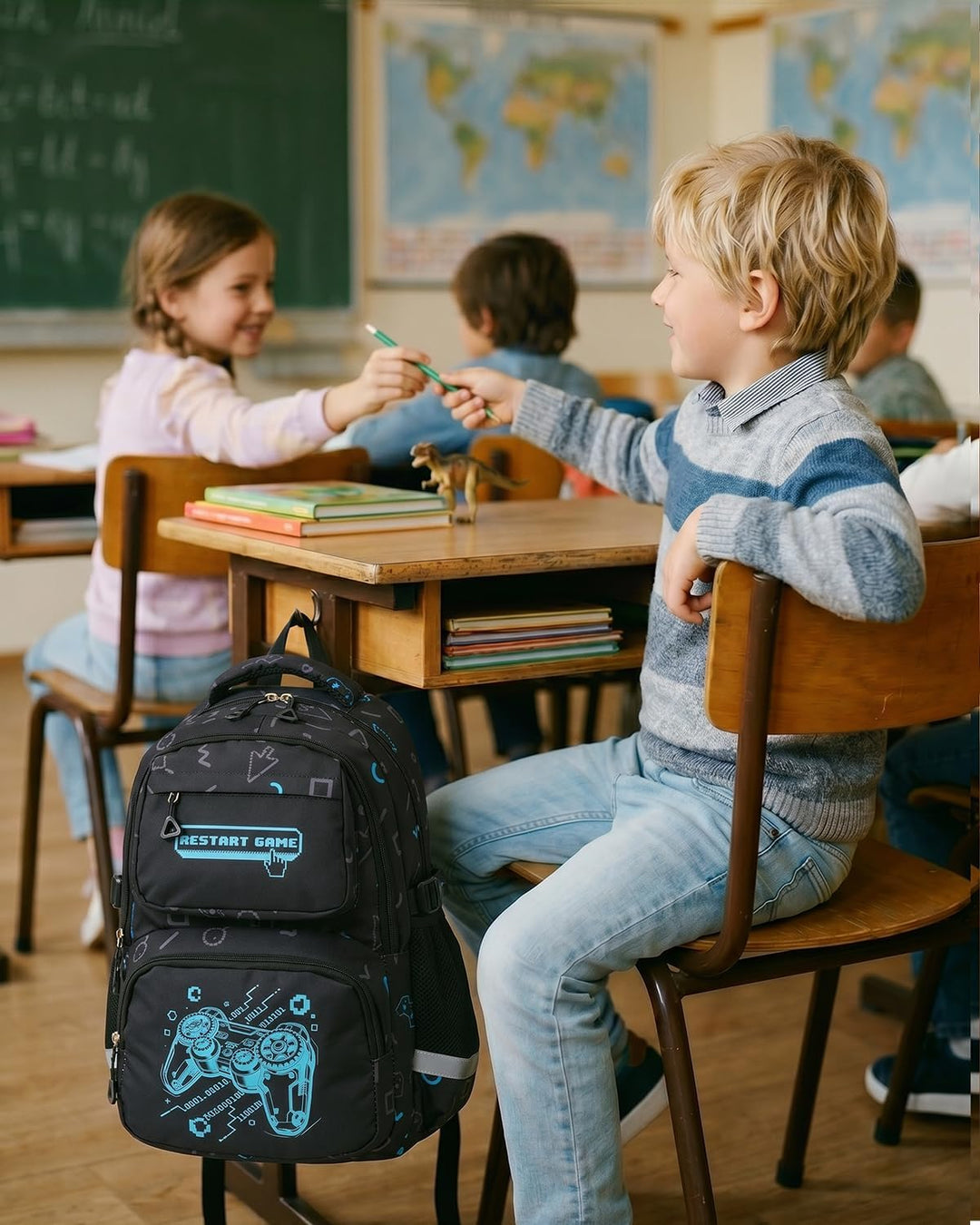 Amythe Schulrucksack Jungen Teenager, Schultasche Kinder mit Reflektoren für 1. bis 4. Klasse, Leuch