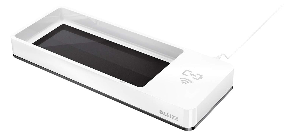Leitz Stifteschale mit Qi-Induktionsladegerät, Zum kabellosen Laden von Smartphone, Weiss/Schwarz, D