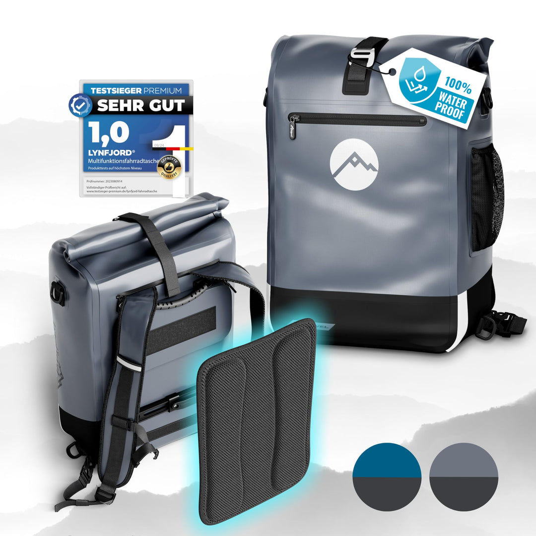 Lynfjord Travel Trek 25 Fahrradtasche 3in1 - optimierte Gepäckträgertasche, Rucksack, Cross Bag - wa