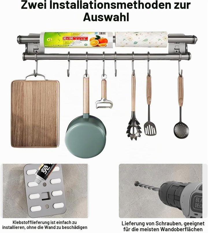 Hakenleiste Küche ohne Bohren mit 8 Haken | Küchenutensilienhalter, Küchenleiste, Küchen Organizer,