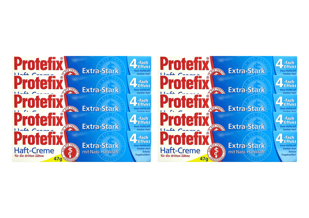 10x PROTEFIX Haft-Creme für die dritten Zähne 47g Extra Stark mit Nass-Haftkraft