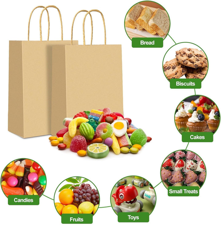 Gucass 50 Stück Klein Papiertüten mit Henkel, Braun Kraft Papiertaschen Geschenktüten, 15x8x21cm Pap