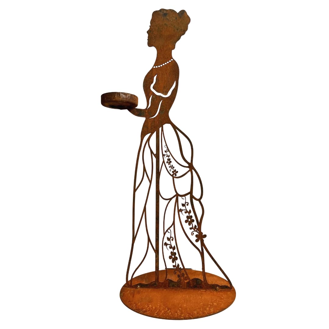 Terma Stahldesign Rost Figur Dame Blumenmädchen mit Kerzenhalter 50cm Handmade Germany Gartendeko fü