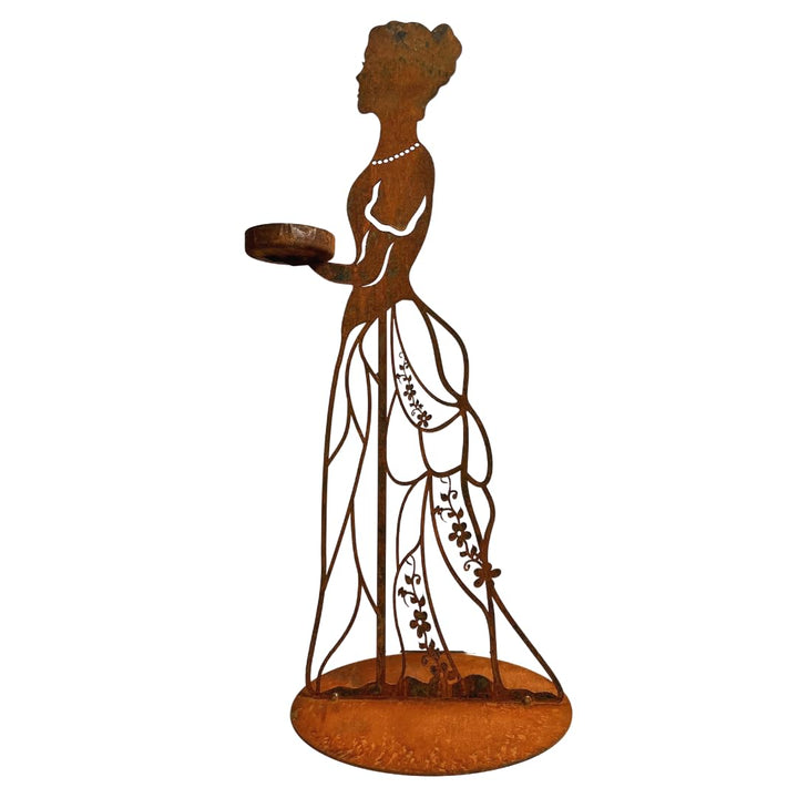Terma Stahldesign Rost Figur Dame Blumenmädchen mit Kerzenhalter 50cm Handmade Germany Gartendeko fü