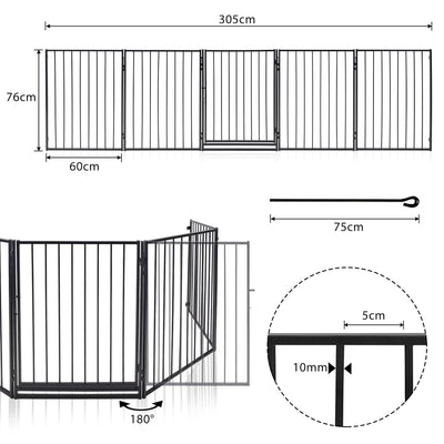 Aufun 5-tlg Metall Kaminschutzgitter mit Tür Schwarz Laufstall 60 x76 cm Kindersicherer Kaminzaun Tü