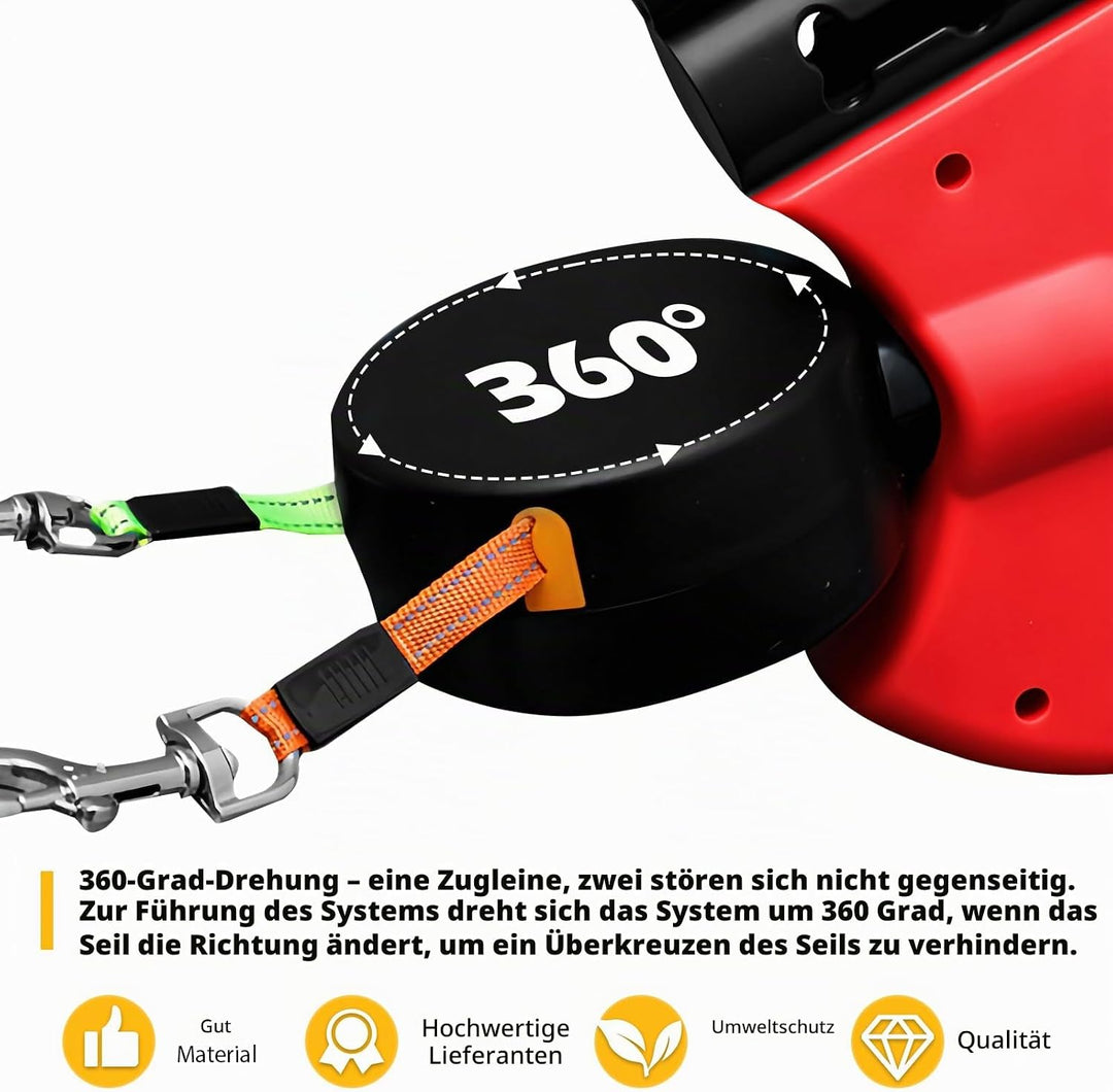 Doppelleine für 2 Hunde - Flexible Einziehbare Hundeleine Mit LED Licht, 3m, Ausziehbar Mit Bequemem