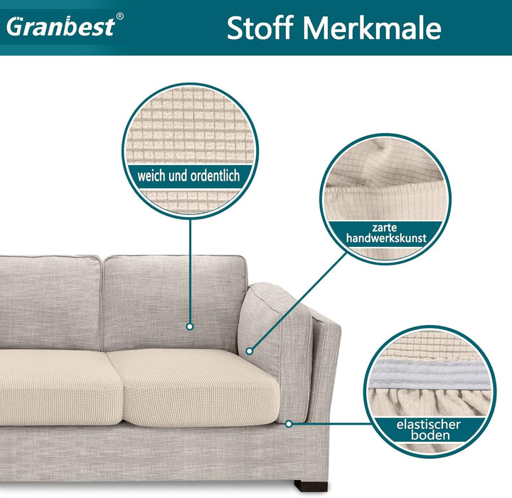 Granbest High Stretch Sektionssofa Kissenbezug(Beige, 3 Sitzer+Chaise) 3 Sitzer+Chaise Beige, 3 Sitz