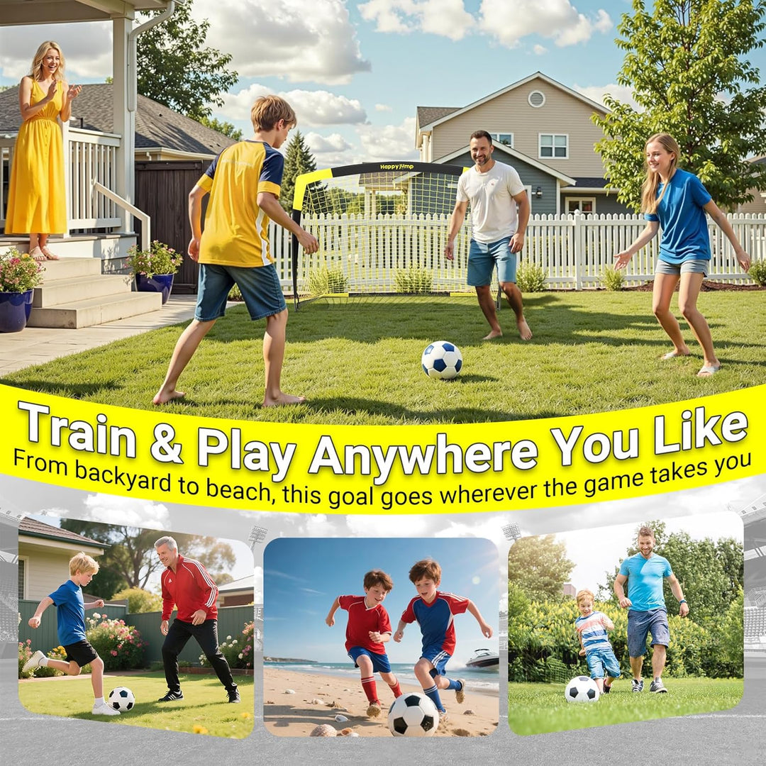 Happy Jump Pop-Up Fussballtor – Faltbar für Kinder & Erwachsene | 1 oder 2 Tore: 120x90 / 152x110 /