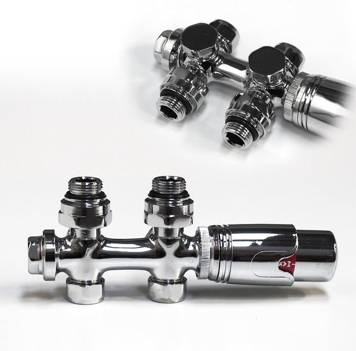 WITEN&NOCK Multiblock Set für Heizkörper Mittelanschluss Armatur Nabenabstand 50 mm Thermotstat Hahn