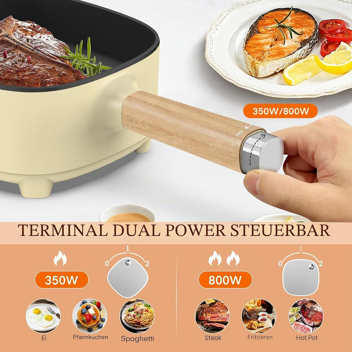 Audecook Elektrischer Topf, 2 l, Antihaft-Keramikglasur, Bratpfanne, 20,3 cm, multifunktionale elekt