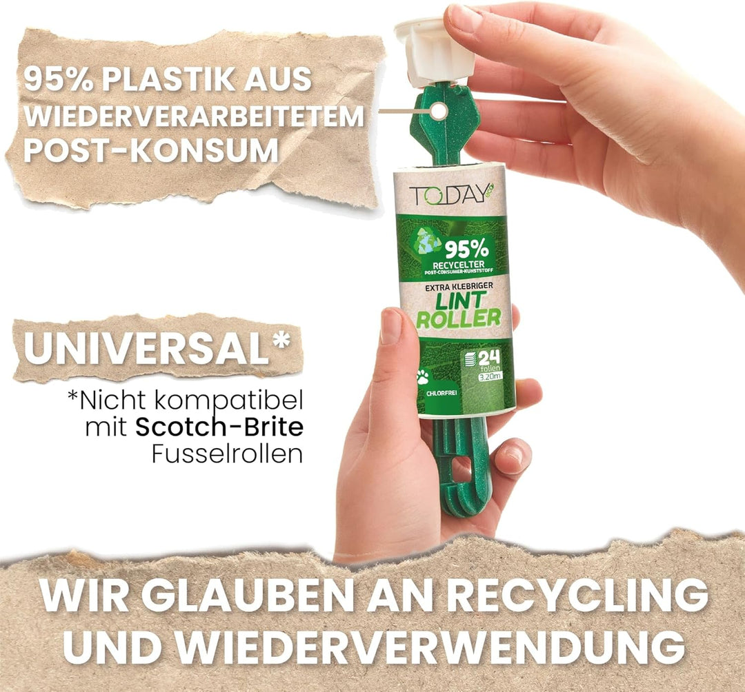 Today Eco - Fusselrolle 28 Rollen + Deckel + 2 Abroller 95% recyceltes Material - Fusselrolle Tierha