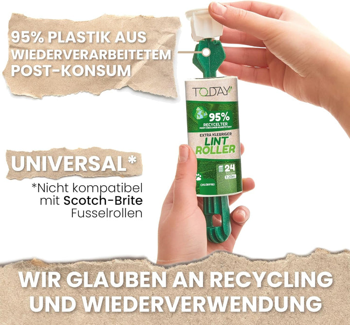 Today Eco - Fusselrolle 28 Rollen + Deckel + 2 Abroller 95% recyceltes Material - Fusselrolle Tierha