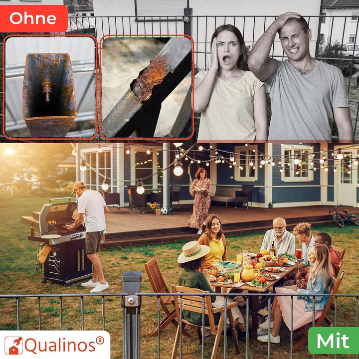 60x Doppelstabmattenzaun Zaunkappe Walmdach, Silber/Verzinkt 9006 | für Metallpfosten mit 1,5-2,5mm