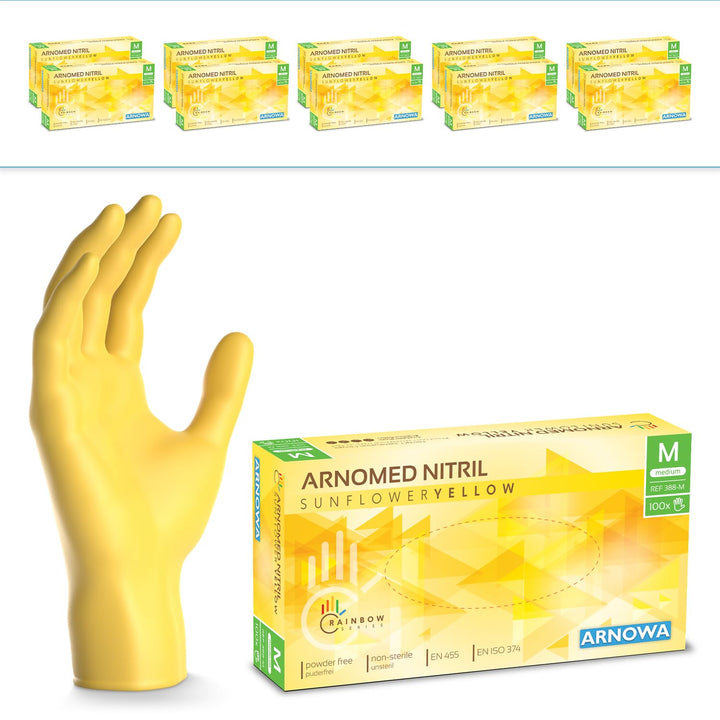 1000 Stk (10x100) ARNOMED Einweghandschuhe Gelb, Einmalhandschuhe M, Nitril Handschuhe Einweg, Nitri