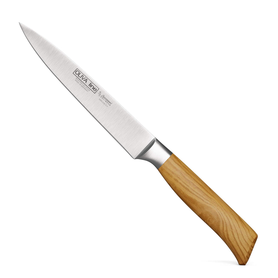 Burgvogel Solingen schmales Küchenmesser 15 cm geschmiedet Olivenholz, Oliva Line, rostfrei, deutsch