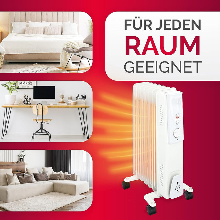 alpina Ölradiator 1500W – Elektro Heizkörper mit Thermostat – Radiator Heizung Elektrisch – Mobiler