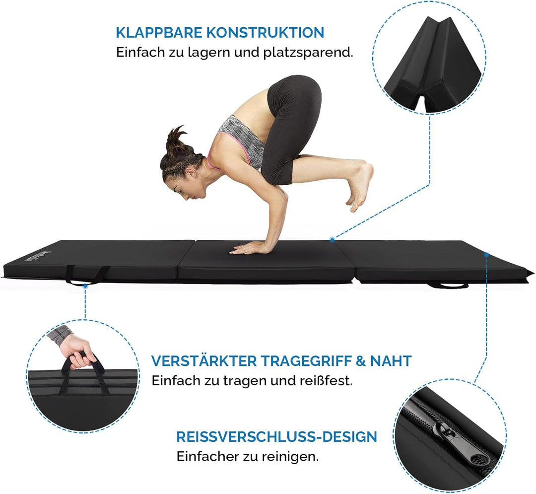 Bonnlo Turnmatten dick, 5-fach faltbare Yogamatte, rutschfeste PU&amp;EPE-Fitnessmatte, klappbare Übungs