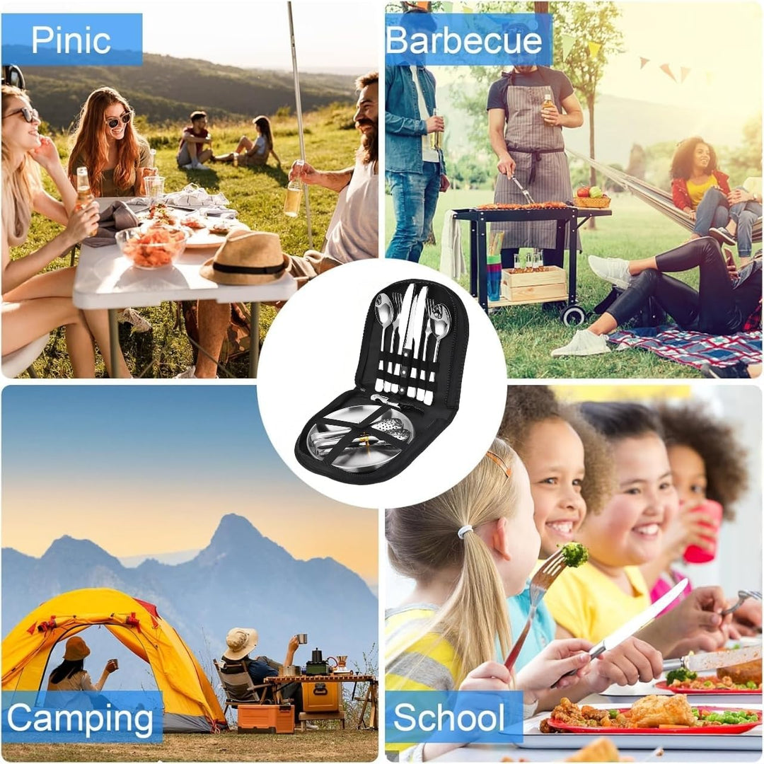 Camping Geschirr Set 4 Personen, 20 Stück Tragbares Camping Besteck Set, Campingbesteck aus Edelstah