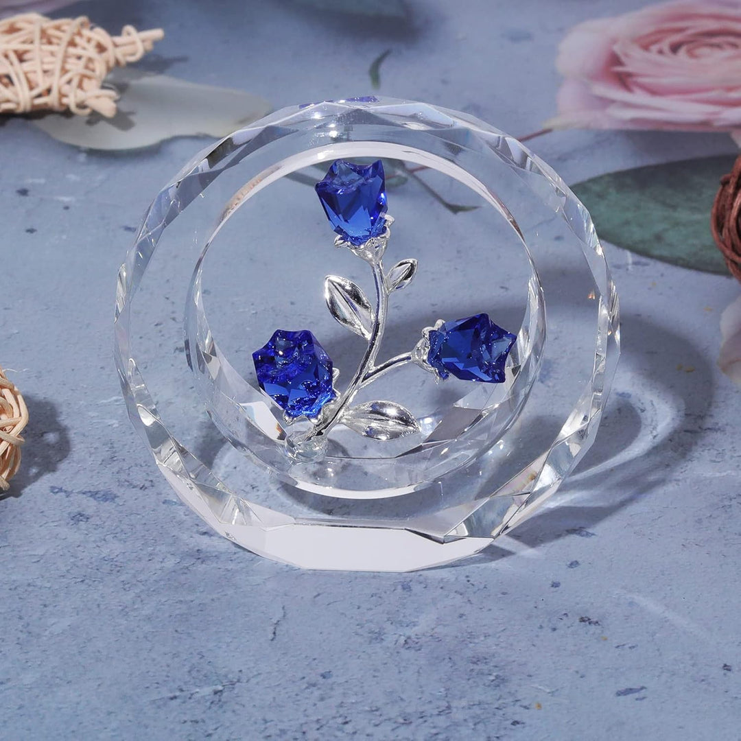 LONGWIN Kristall-Tulpen Blumenfiguren mit einem äusseren runden Ring, Glas-Frühlingsstrauss Sammelfi