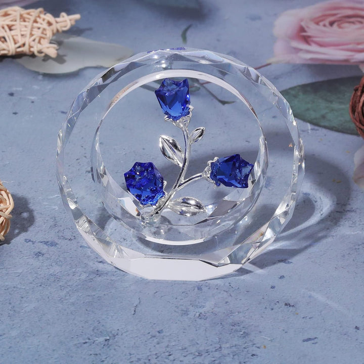 LONGWIN Kristall-Tulpen Blumenfiguren mit einem äusseren runden Ring, Glas-Frühlingsstrauss Sammelfi