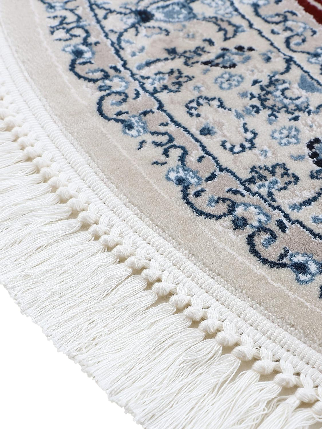 carpetfine Orientteppich Nain Diane Rot Ø 120 cm Rund | Tradtioneller Teppich für Schlaf- und Wohnzi