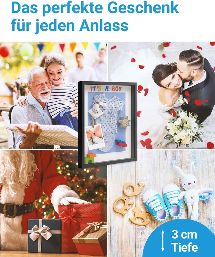 PHOTOLINI 3D Bilderrahmen zum Befüllen 30x40 Weiss gross, 3 cm tiefer Objektrahmen mit Glas, tiefer
