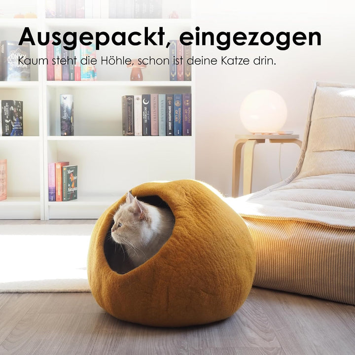 LucyBalu® Pebble Filzhöhle für Katzen I Katzenbett &amp; Kuschelhöhle aus 100% Schurwolle I handgefertig