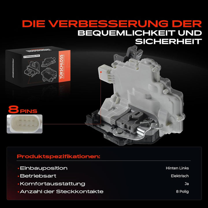 Frankberg Heckklappenschloss Hinten Links 8-Polig Kompatibel mit Altea 5P1 MPV 1.2L-2.0L 2006-2010 A