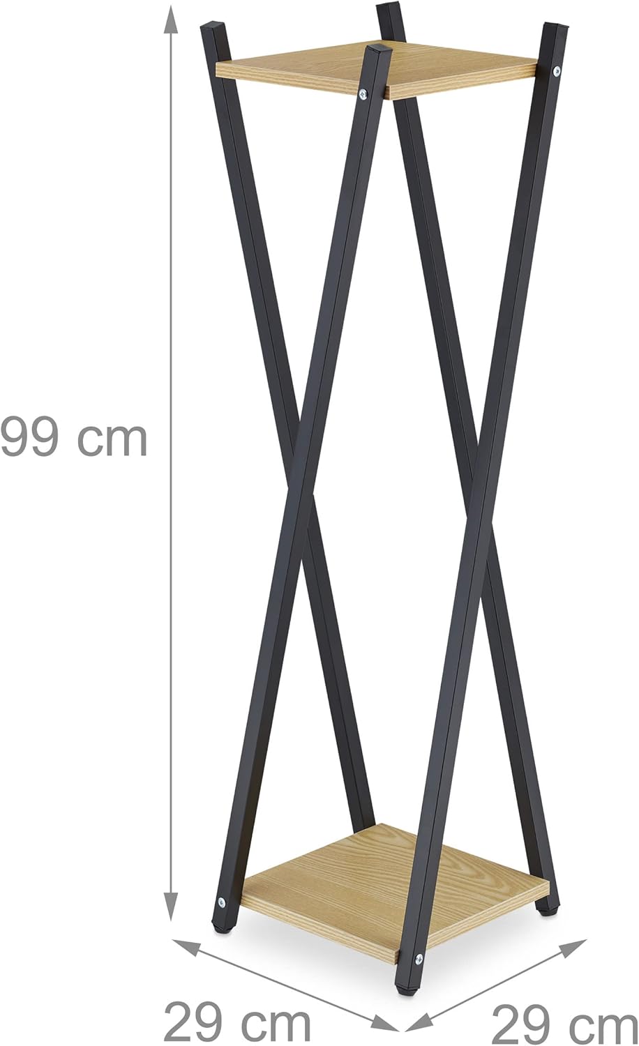 Relaxdays Blumenständer, 2 Etagen in Holzoptik, Metall, MDF, moderner Blumenhocker, HBT: 99x29x29 cm