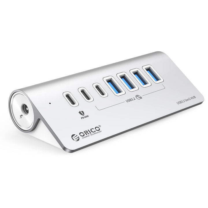 USB-Hub, ORICO USB-C-Hub, 3.2 Gen 2, Stromversorgung mit 7 Ports, 10 Gbit/s mit 4 USB C, 2 USB A, PD