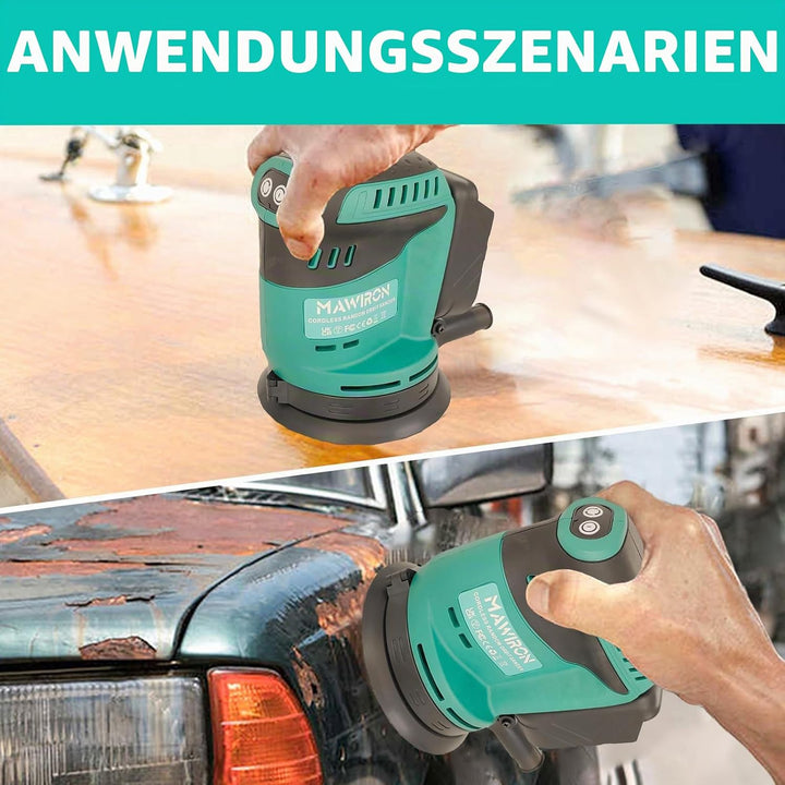 Bürstenlose Akku Exzenterschleifer mit 2pcs 3.0ah Akku, Ersetzen für Makita DBO180Z, Akkuschleifer S