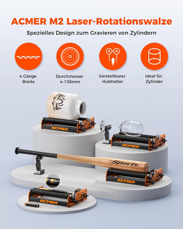 ACMER M2 Laser Rotary Roller,Laser-Rotationswalze Compatible with Most Kinds of Laser Cutter and Eng