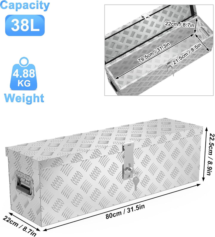 YRHome 38L Aluminium WerkzeugkisteAlubox Aluminiumkiste Transportbox Deichselbox Für PKW Anhänger Mi