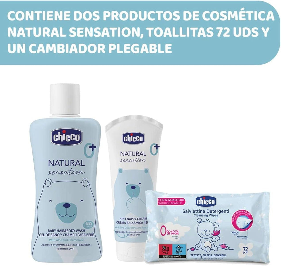 CHICCO NATURAL SENSATION - WICKELRUCKSACK ENTHÄLT 1 BABY SCHAMPOO & KÖRPERBAD – OHNE TRÄNEN 200 ML,