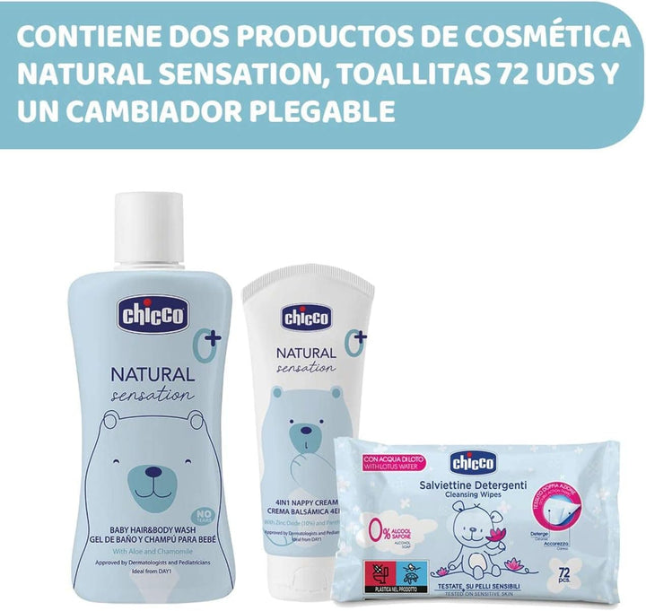 CHICCO NATURAL SENSATION - WICKELRUCKSACK ENTHÄLT 1 BABY SCHAMPOO & KÖRPERBAD – OHNE TRÄNEN 200 ML,