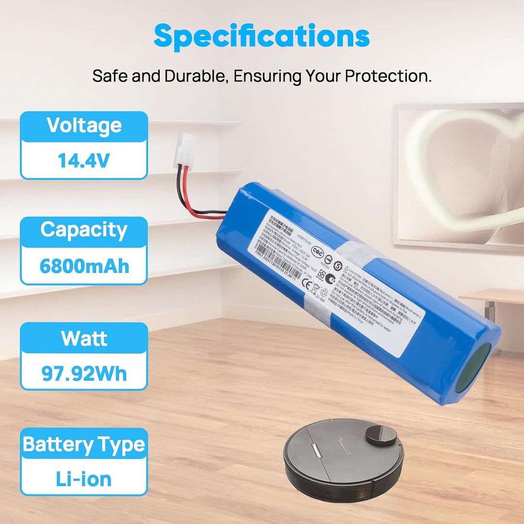 6800mAh 14,4V Akku, Kompatibel mit Rowenta X-Plorer Serie 95, RG7975WH/NS0, RG7987WH/NS0, RR7935WH,