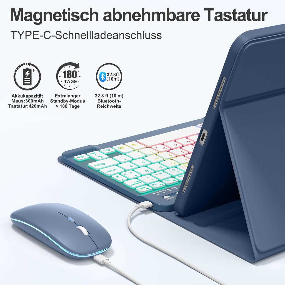 drivego Tastatur Hülle mit Maus for iPad A16 11/10 Generation (11/10.9 Zoll 2025/2022), Bluetooth Ma